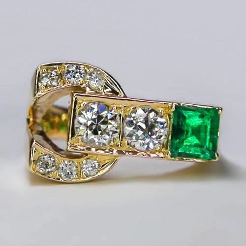 Round Old Miner Real Diamond Ring With Emerald 2.75 Carats