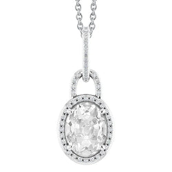 Round & Oval Old Cut Halo Real Diamond Pendant With Chain 4.50 Carats