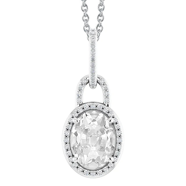 Round & Oval Old Cut Halo Real Diamond Pendant With Chain 4.50 Carats