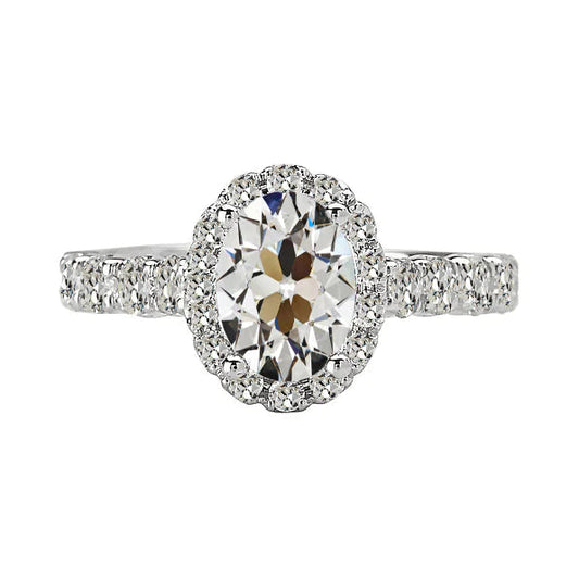 Round & Oval Old Cut Real Diamond Halo Ring 4.55 Carats