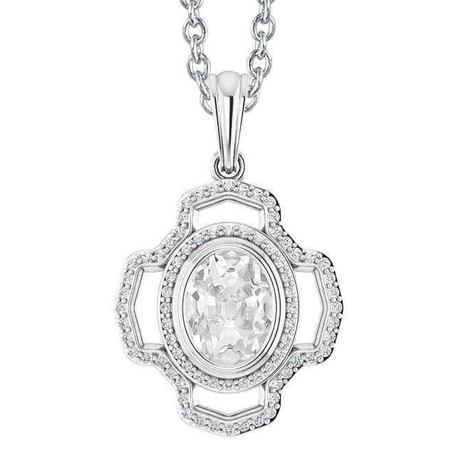 Round & Oval Old Mine Cut Halo Genuine Diamond Pendant Bezel Set 3.75 Carats