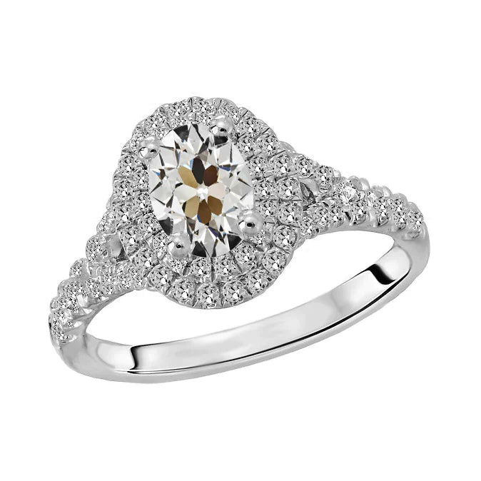 Round & Oval Old Mine Cut Real Natural Earth Mined Diamond Halo Ring 5 Carats White Gold