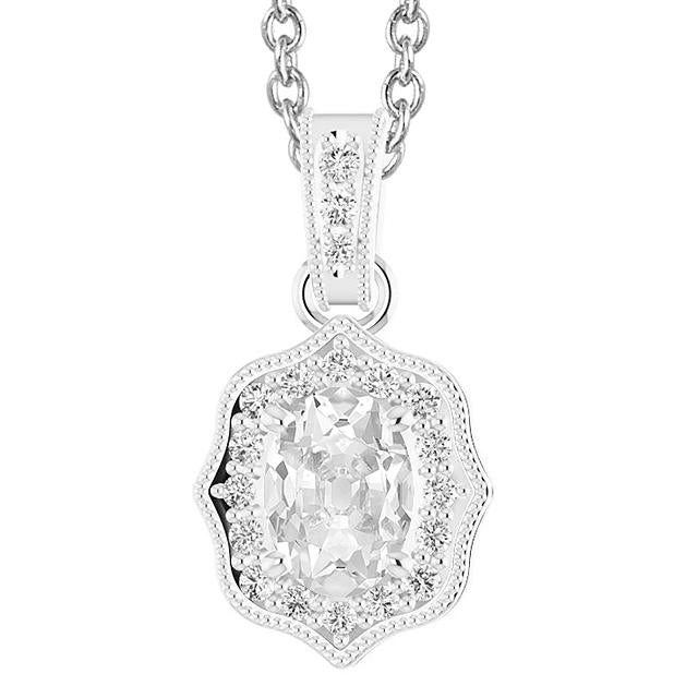 Round & Oval Old Miner Halo Natural Diamond Pendant 4.50 Carats White Gold 14K