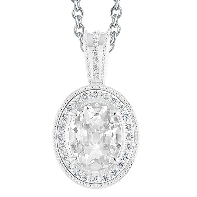 Round & Oval Old Miner Halo Natural Diamond Pendant 6 Carats Gold 14K