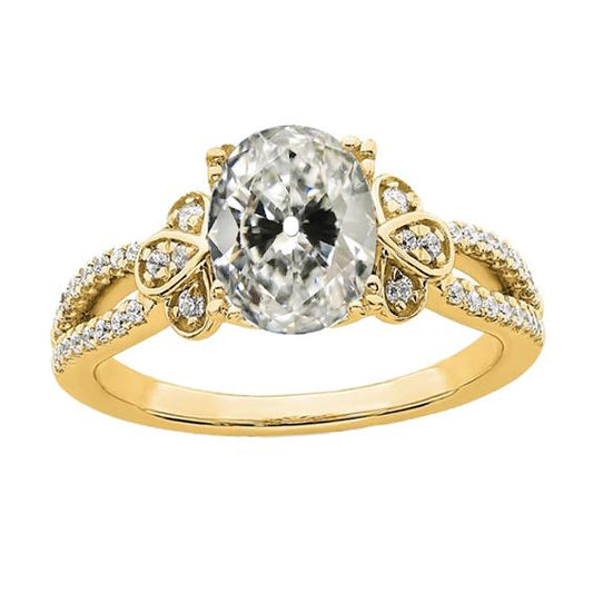 Round & Oval Old Miner Natural Diamond Ring 14K Yellow Gold 5 Carats Jewelry