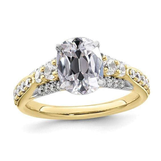 Round & Oval Old Miner Natural Diamond Ring With Accents 5.50 Carats Two Tone