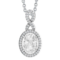 Round & Oval Old Miner Natural Diamond Pendant Prong Set White Gold 5 Carats