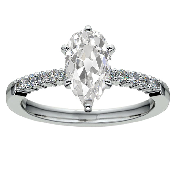 Round & Pear Old Cut Real Diamond Anniversary Ring 5.50 Carats White Gold