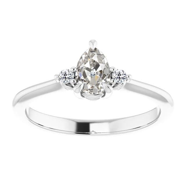 Round & Pear Old Mine Cut Genuine Diamond Three Stone Ring 2.50 Carats