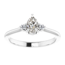 Round & Pear Old Mine Cut Genuine Diamond Three Stone Ring 2.50 Carats