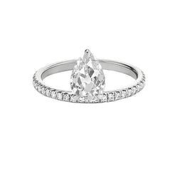 Round & Pear Old Mine Cut Real Natural Earth Mined Diamond Ring With Accents 3 Carats