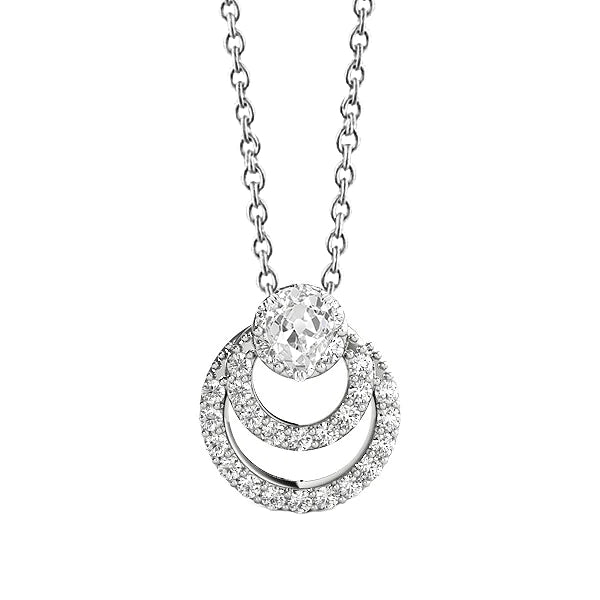 Round & Pear Old Mine Natural Diamond Halo Circle Pendant 2 Carats With Chain