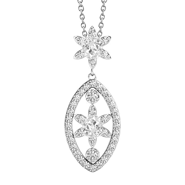 Round & Pear Old Mine Natural Diamond Pendant 4 Carats With Chain Flower Style