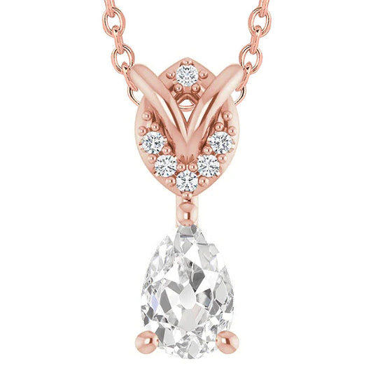 Round & Pear Old Miner Real Diamond Pendant 3.50 Carats Rose Gold 14K