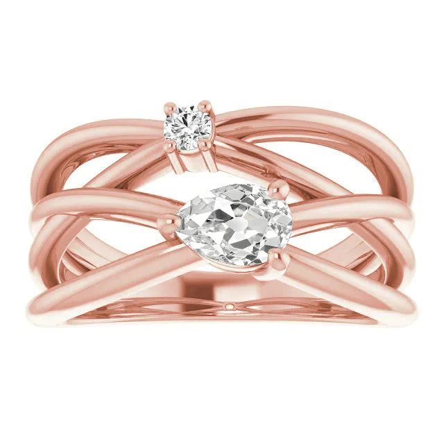 Round & Pear Old Miner Real Diamond Ring Double Split Shank 2 Carats