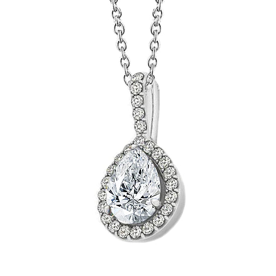 Round & Pear Real Diamond Pendant Necklace Without Chain 1.75 Carat WG 14K