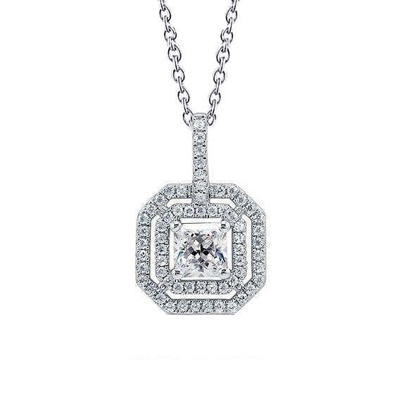Round & Princess Cut Natural Diamond Necklace Pendant 2.10 Carats White Gold