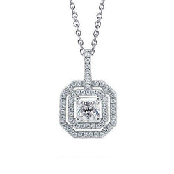 Round & Princess Cut Natural Earth Mined Diamond Necklace Pendant 2.10 Carats White Gold