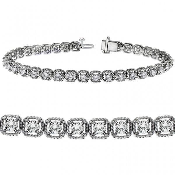 Round Prong Set Genuine Diamond Tennis Bracelet 7.20 Carats White Gold 14K