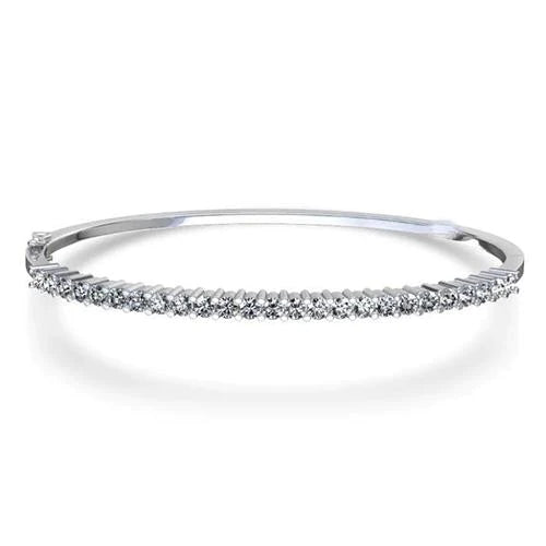 Round Prong Set Real Diamond Bangle White Gold 14K 3 Carats