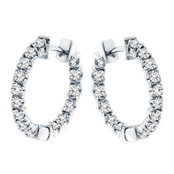 Round Prong Set Real Diamond Hoop Ladies Earring White Gold 14K 3.60 Ct