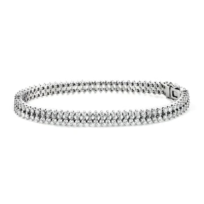 Round Prong Setting Real Diamond Tennis Bracelet 14 Carats White Gold 14K