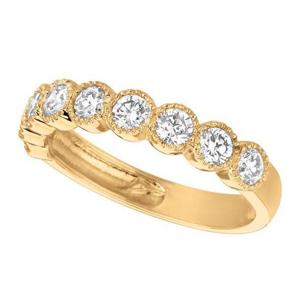 Round Real Diamond 1 Ct. Bernish Setting Half Eternity Band Yellow Gold 14K