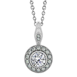 Round Real Diamond 1.50 Carat Pendant Necklace Without Chain White Gold 14K