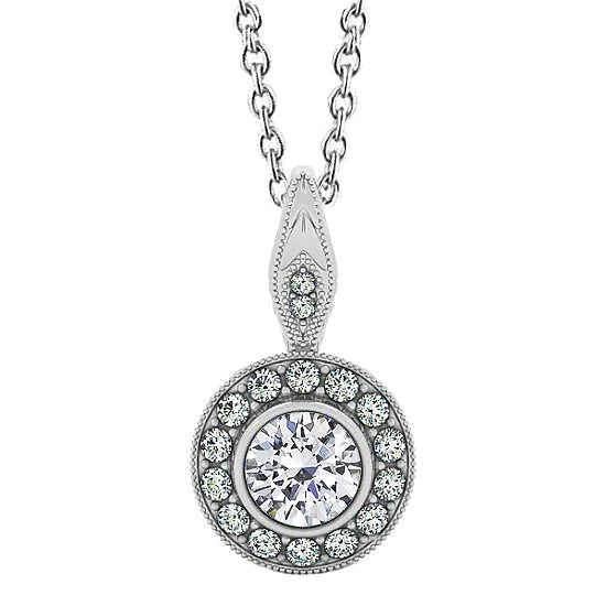 Round Real Diamond 1.50 Carat Pendant Necklace Without Chain White Gold 14K