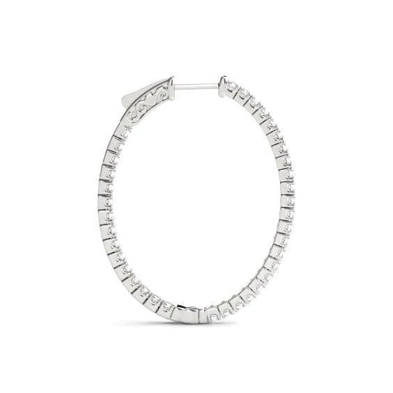 Round Real Diamond 1.60 Carat White Gold Hoop Earrings Lady Earring New