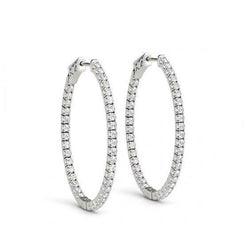 Round Real Diamond 1.60 Carat White Gold Hoop Earrings Lady Earring New