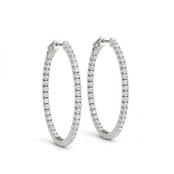 Round Real Diamond 1.60 Carat White Gold Hoop Earrings Lady Earring New