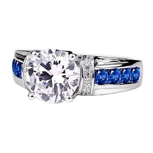 Round Diamond Accented Blue Sapphire Stones Ring 3 Carats