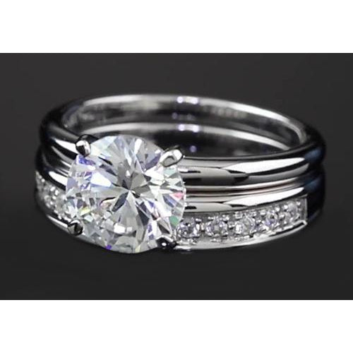 Round Real Diamond Anniversary Ring Set 3 Carats Prong Set White Gold 14K
