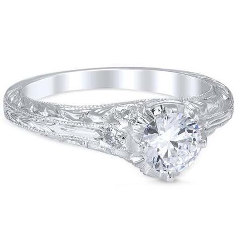 Round Real Diamond Antique Look Wedding Ring 2.10 Carats White Gold 14K