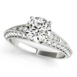 Round Real Diamond Antique Style Ring With Accents 2.25 Carats White Gold