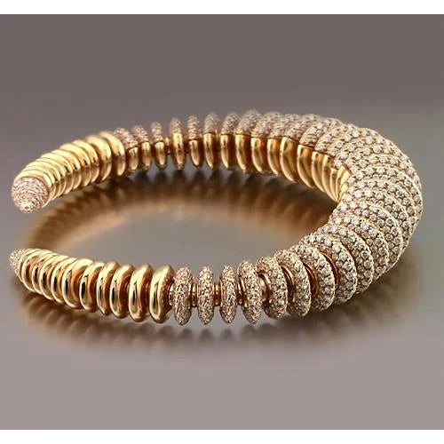 Round Real Diamond Bangle 19 Carats Yellow Gold 14K Jewelry New