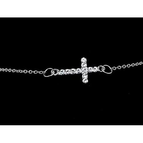 Round Real Diamond Cross Bracelet 3.30 Carats White Gold 