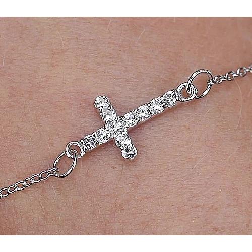 Round Real Diamond Cross Bracelet White Gold Jewelry New