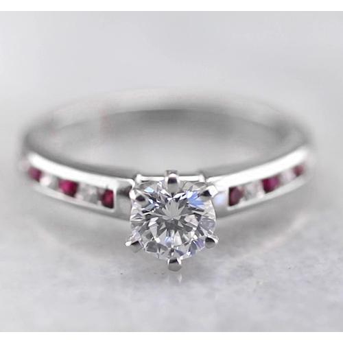 Round Real Diamond Engagement Ring 1.50 Carats White Gold 14K Channel Set