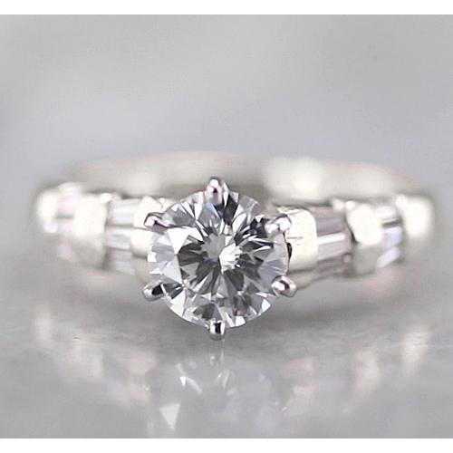 Round Real Diamond Engagement Ring 1.50 Carats White Gold 14K