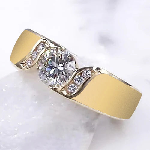 Round Real Diamond Engagement Ring 1.80 Carats Yellow Gold Jewelry New