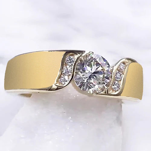 Round Real Diamond Engagement Ring 1.80 Carats Yellow Gold Jewelry New