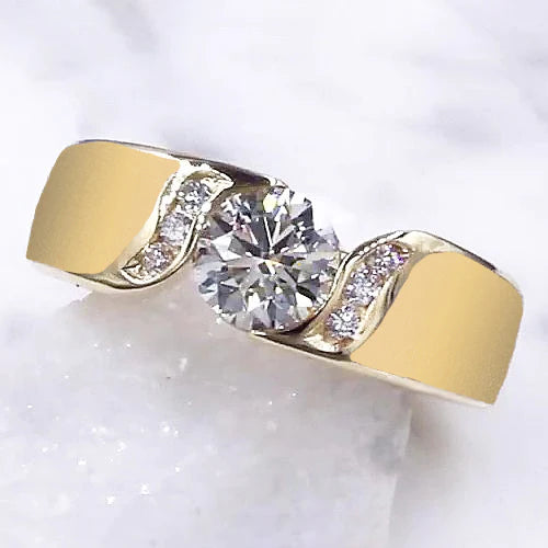 Round Real Diamond Engagement Ring 1.80 Carats Yellow Gold Jewelry New