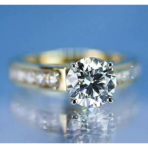 Round Real Diamond Engagement Ring 2.25 Carats Two Tone Gold 14K Channel Set