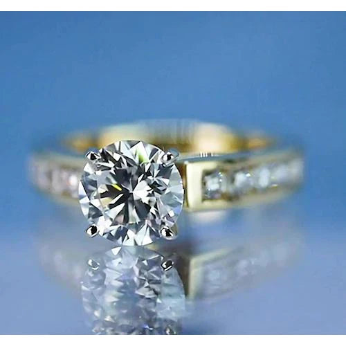 Round Real Diamond Engagement Ring 2.25 Carats Two Tone Gold 14K Channel Set