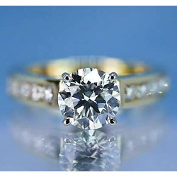 Round Real Diamond Engagement Ring 2.25 Carats Two Tone Gold 14K Channel Set