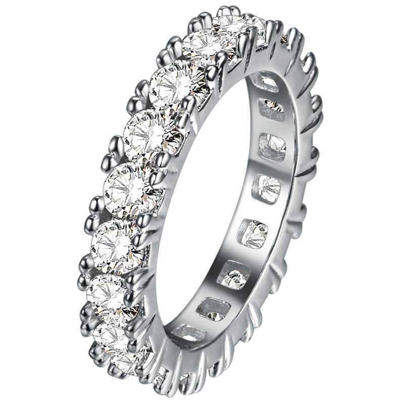 Round Real Diamond Engagement Ring Eternity Band 3 Carat WG 14K