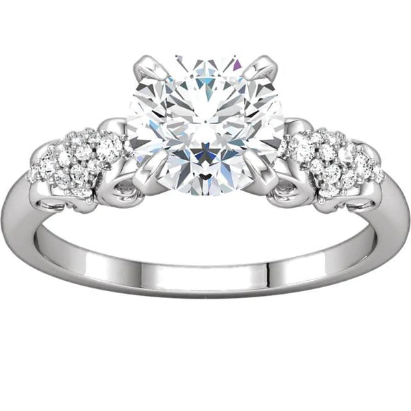 Round Real Diamond Engagement Ring Filigree 1.66 Carats White Gold 14K