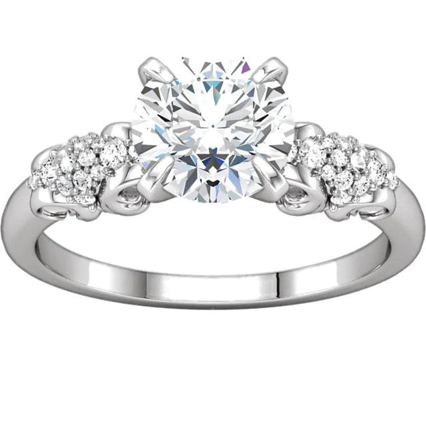 Round Real Diamond Engagement Ring Filigree 1.66 Carats White Gold 14K